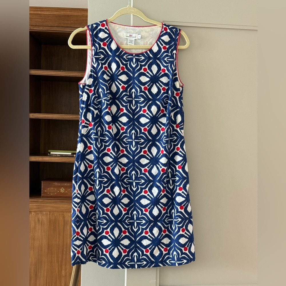 Blue and White Geometric Dress